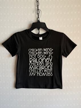 Boys Size 6Y Black Graphic Tee Chicken Wing Hot Dog Baloney Meme Shirt